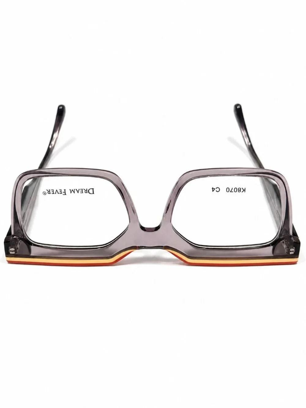 Dream Fever K8070 C4 Grey Crystal/Orange Square Eyeglass Frames 52-20-145